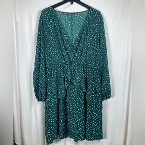 Uguest Green Polka Dot Long Sleeve Ruffle Dress Holiday Sz XXXL